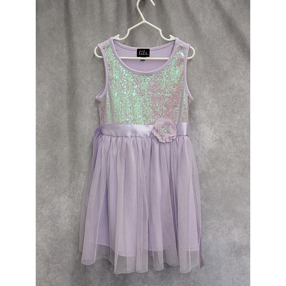 Lilt Girls Lavender Sequin Tulle Party Dress Floral‎ Accent Size 6X